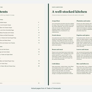 Actual contents and kitchen-notes pages from A Taste of Venezuela.