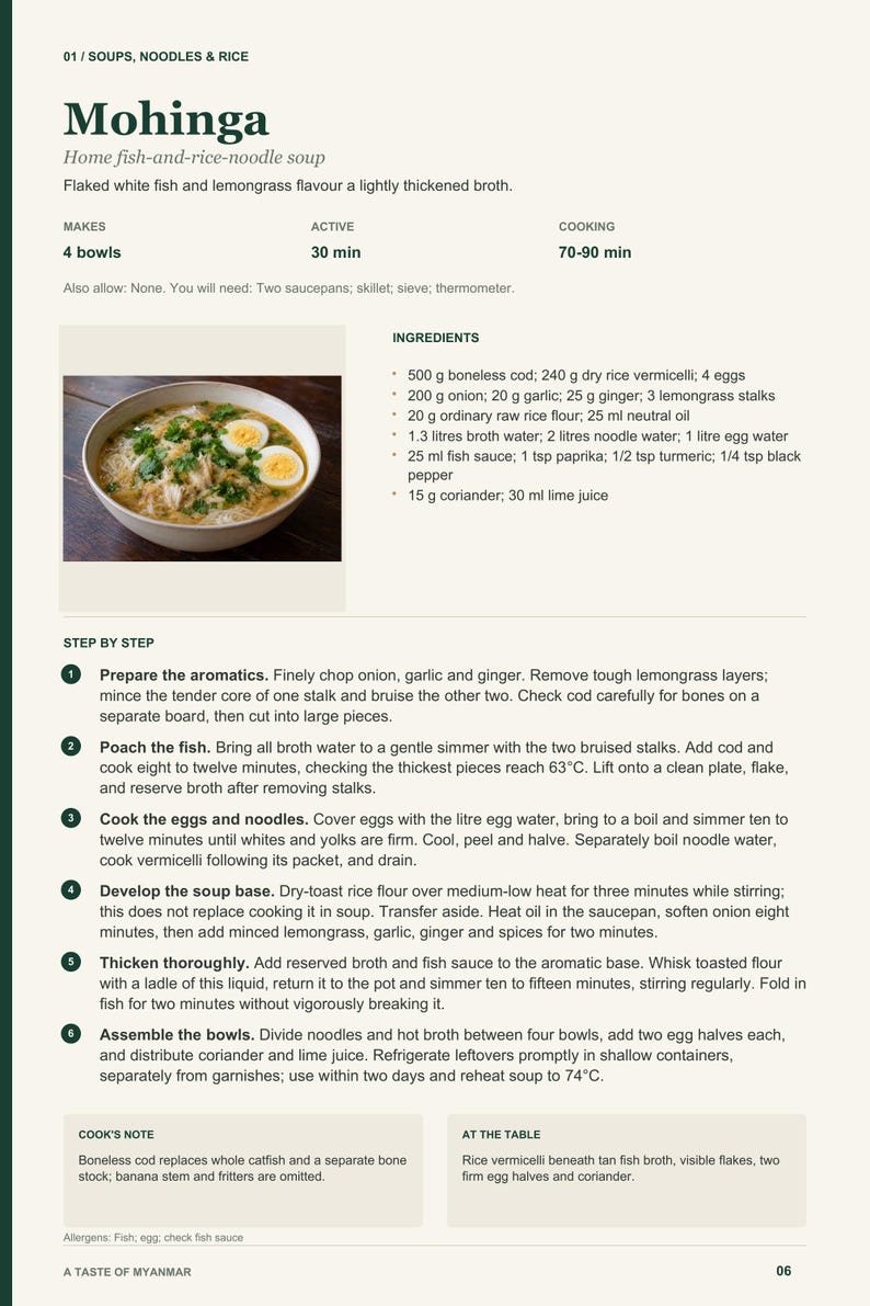 Actual PDF page 6 from A Taste of Myanmar: Mohinga recipe page.