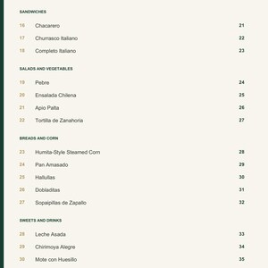 Actual PDF page 4 from A Taste of Chile: Contents, page 2.