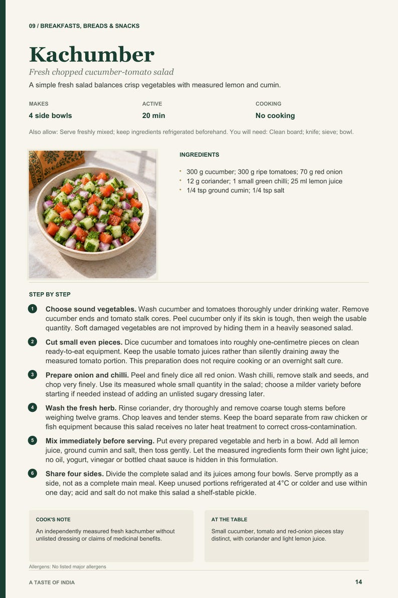 Actual PDF page 14 from A Taste of India: Kachumber recipe page.