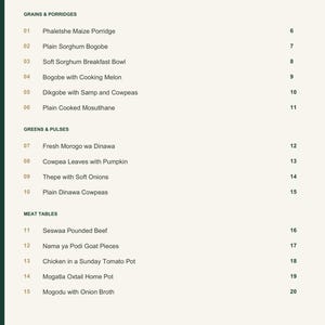Actual PDF page 3 from A Taste of Botswana: Contents, page 1.
