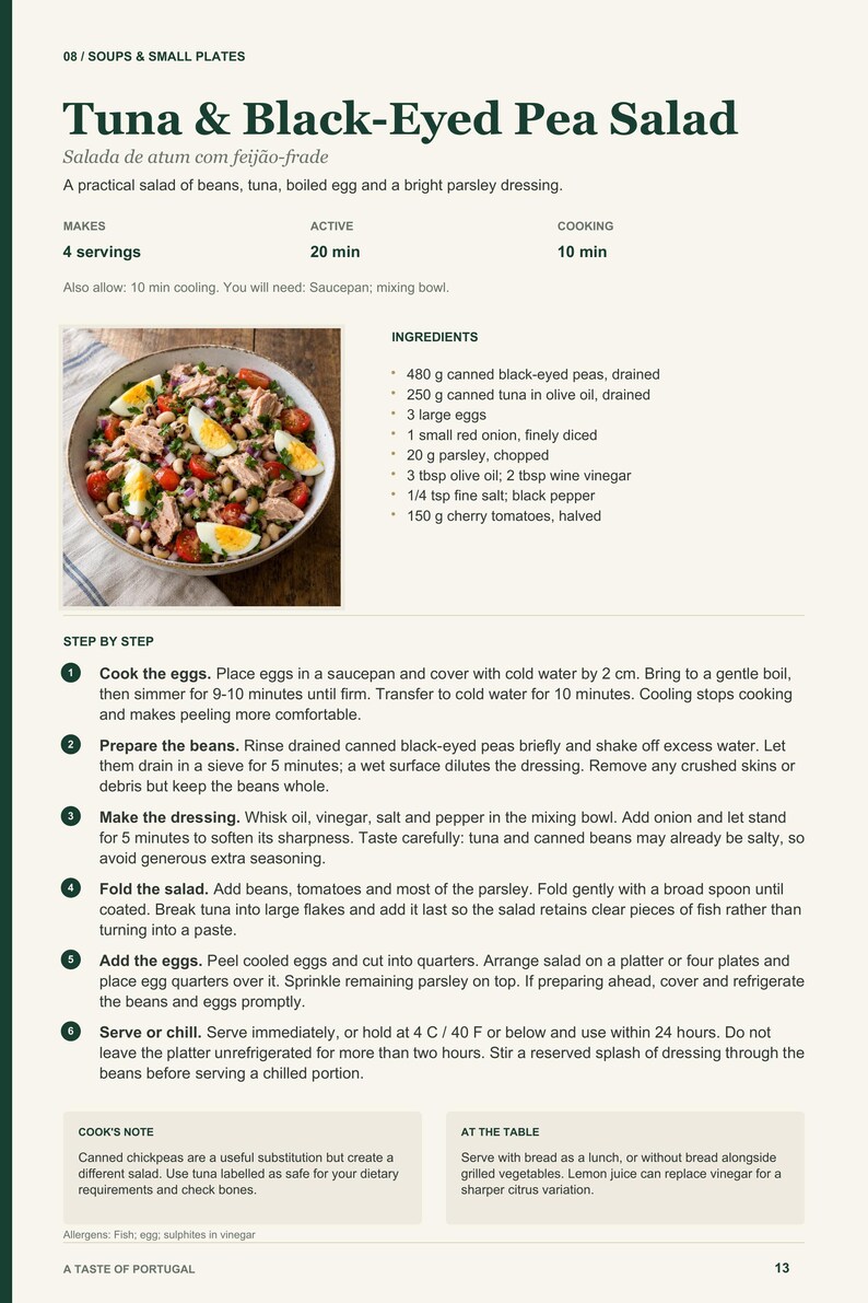 Actual PDF page 13 from A Taste of Portugal: Tuna & Black-Eyed Pea Salad recipe page.