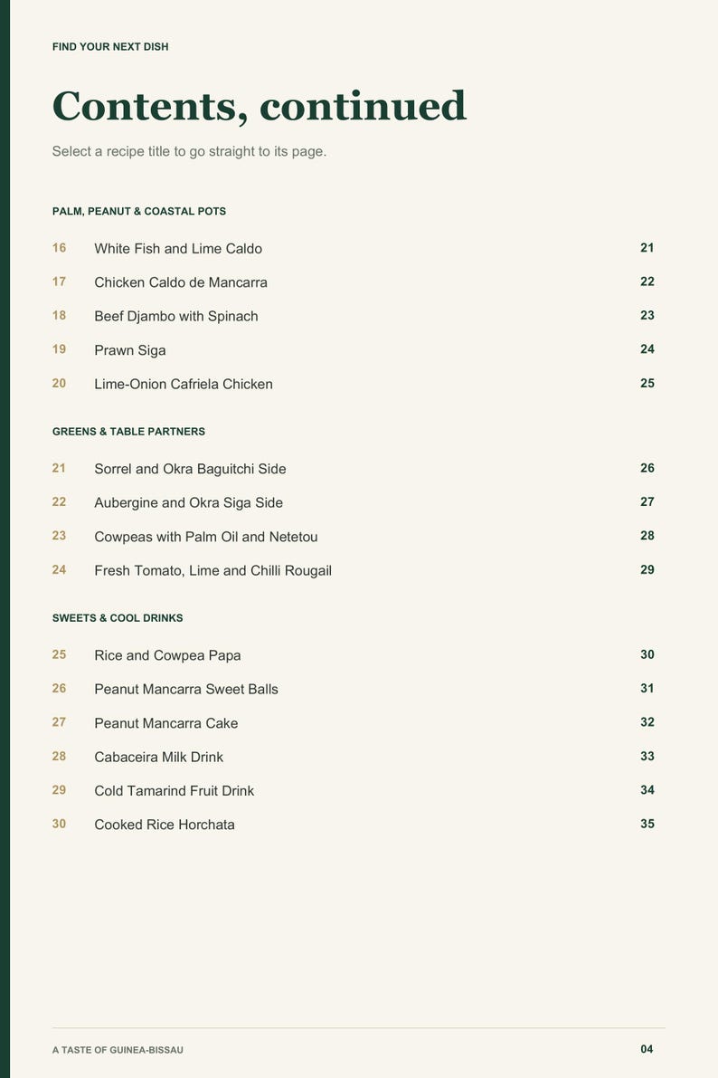 Actual PDF page 4 from A Taste of Guinea-Bissau: Contents, page 2.