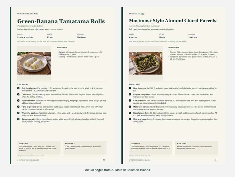 Two actual recipe pages from A Taste of Solomon Islands.