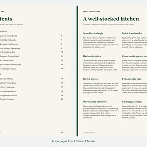 Actual contents and kitchen-notes pages from A Taste of Tunisia.