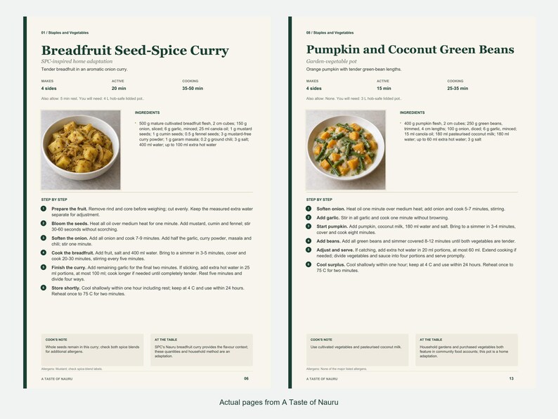 Two actual recipe pages from A Taste of Nauru.
