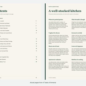 Actual contents and kitchen-notes pages from A Taste of Armenia.
