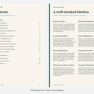 Actual contents and kitchen-notes pages from A Taste of Guinea-Bissau.