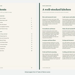 Actual contents and kitchen-notes pages from A Taste of Sierra Leone.