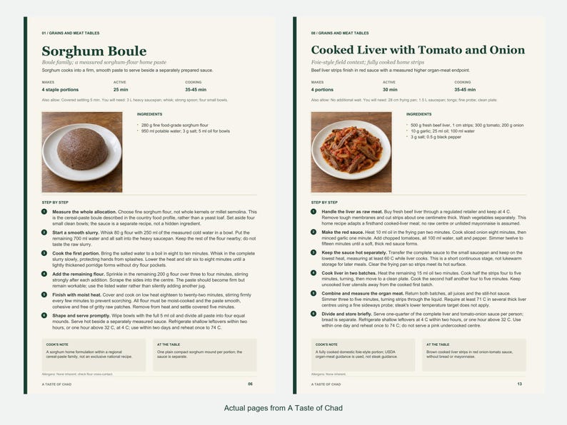 Two actual recipe pages from A Taste of Chad.