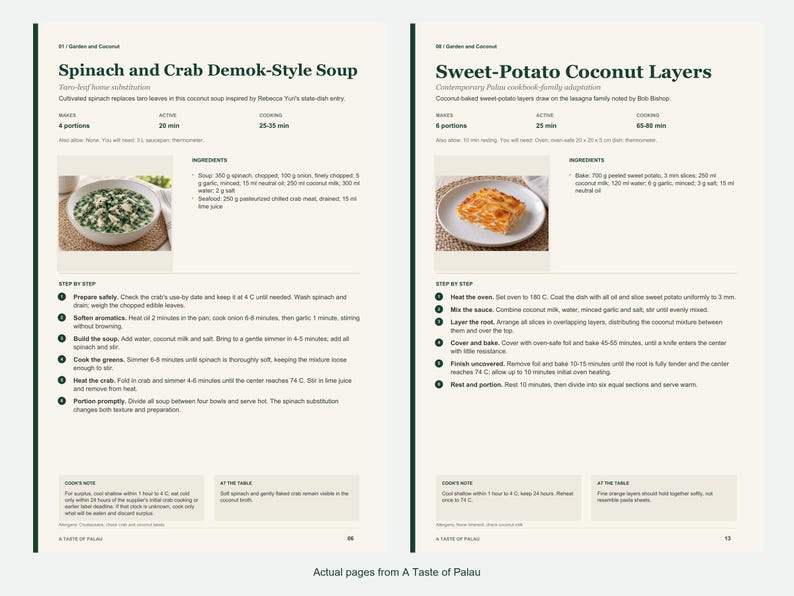 Two actual recipe pages from A Taste of Palau.