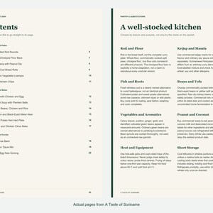 Actual contents and kitchen-notes pages from A Taste of Suriname.