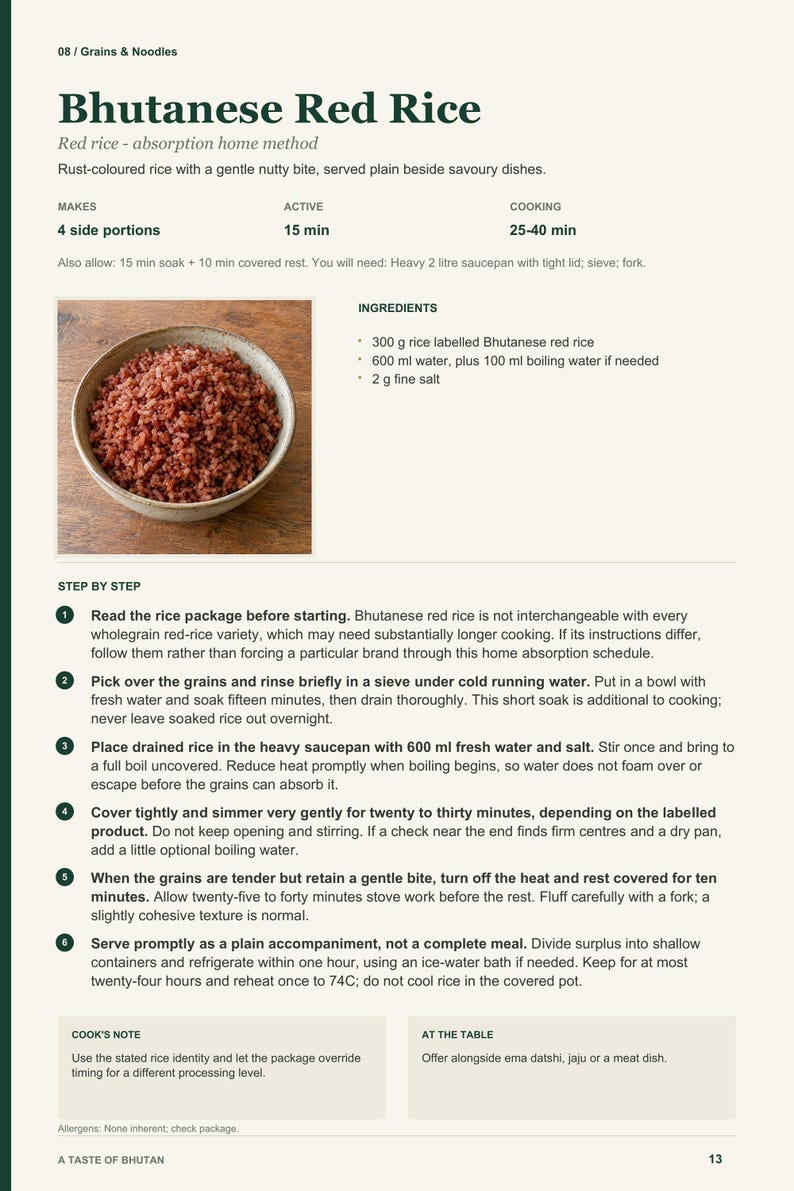 Actual PDF page 13 from A Taste of Bhutan: Bhutanese Red Rice recipe page.
