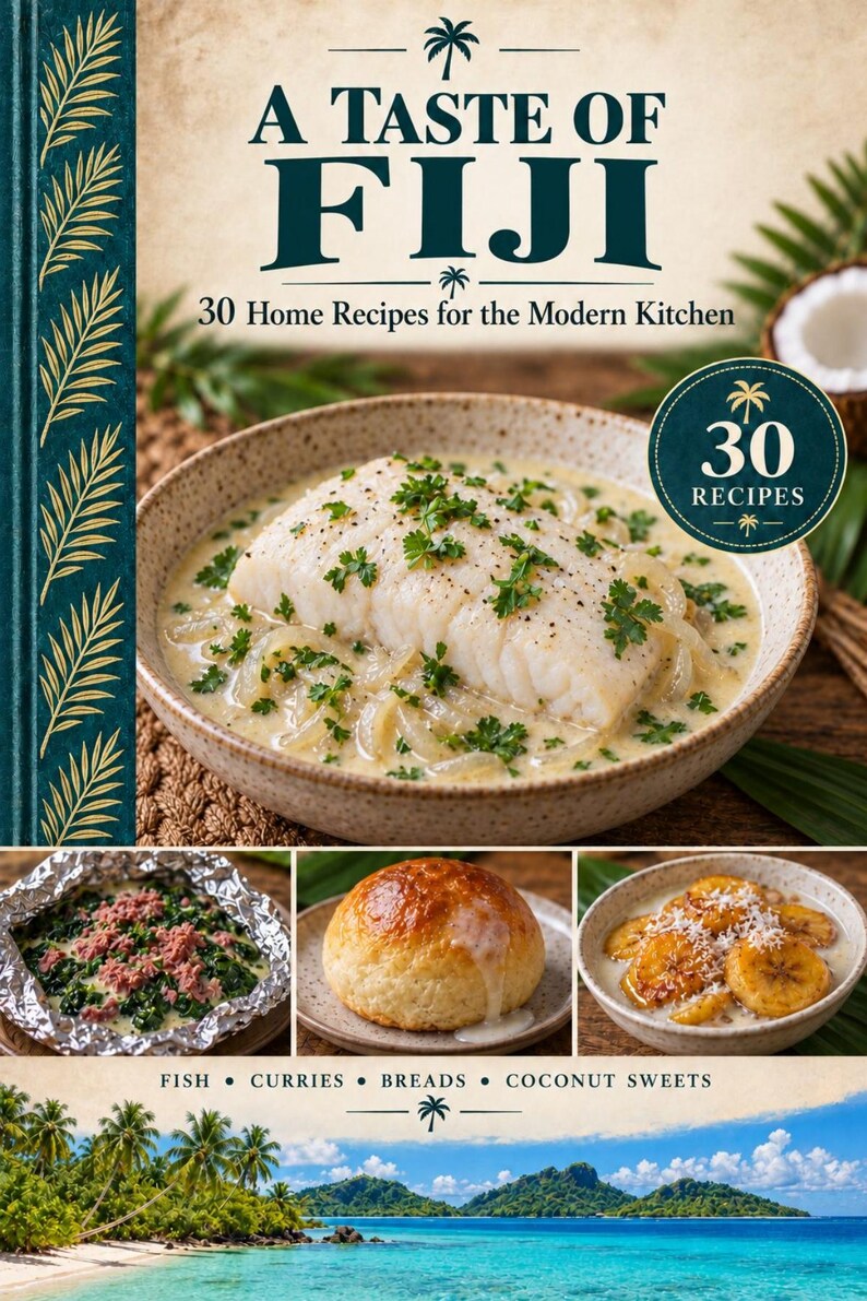 Actual cover of the A Taste of Fiji PDF cookbook.