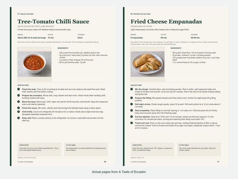 Two actual recipe pages from A Taste of Ecuador.