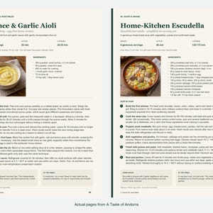 Two actual recipe pages from A Taste of Andorra.