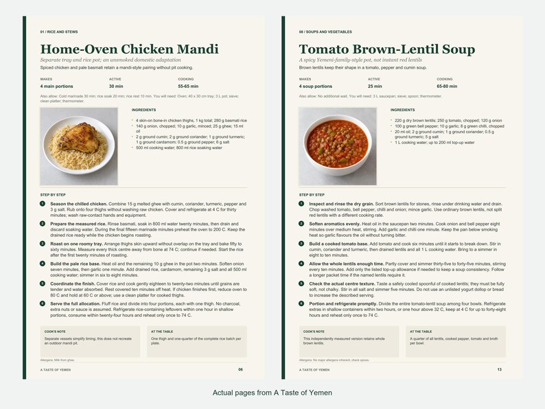 Two actual recipe pages from A Taste of Yemen.