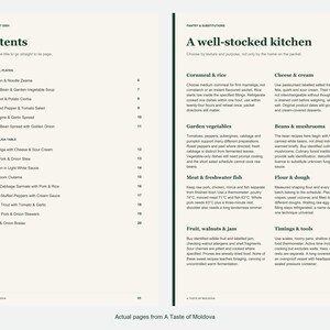 Actual contents and kitchen-notes pages from A Taste of Moldova.