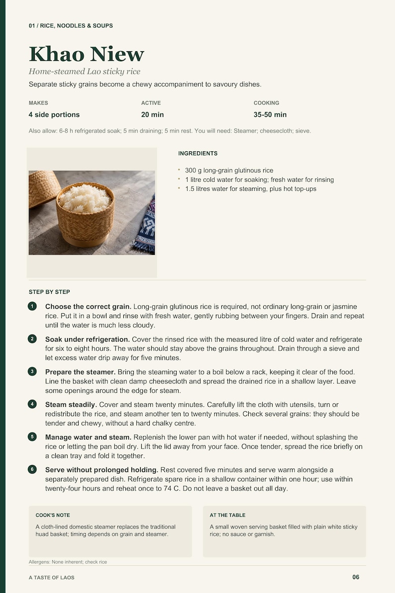 Actual PDF page 6 from A Taste of Laos: Khao Niew recipe page.