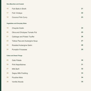 Actual PDF page 4 from A Taste of Mauritius: Contents, page 2.