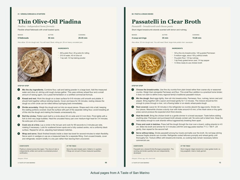Two actual recipe pages from A Taste of San Marino.