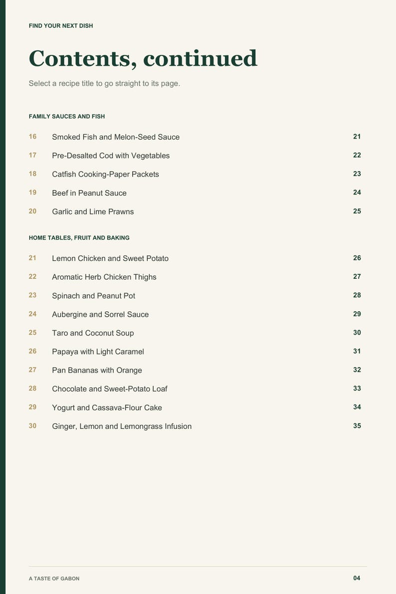 Actual PDF page 4 from A Taste of Gabon: Contents, page 2.