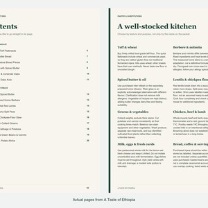 Actual contents and kitchen-notes pages from A Taste of Ethiopia.