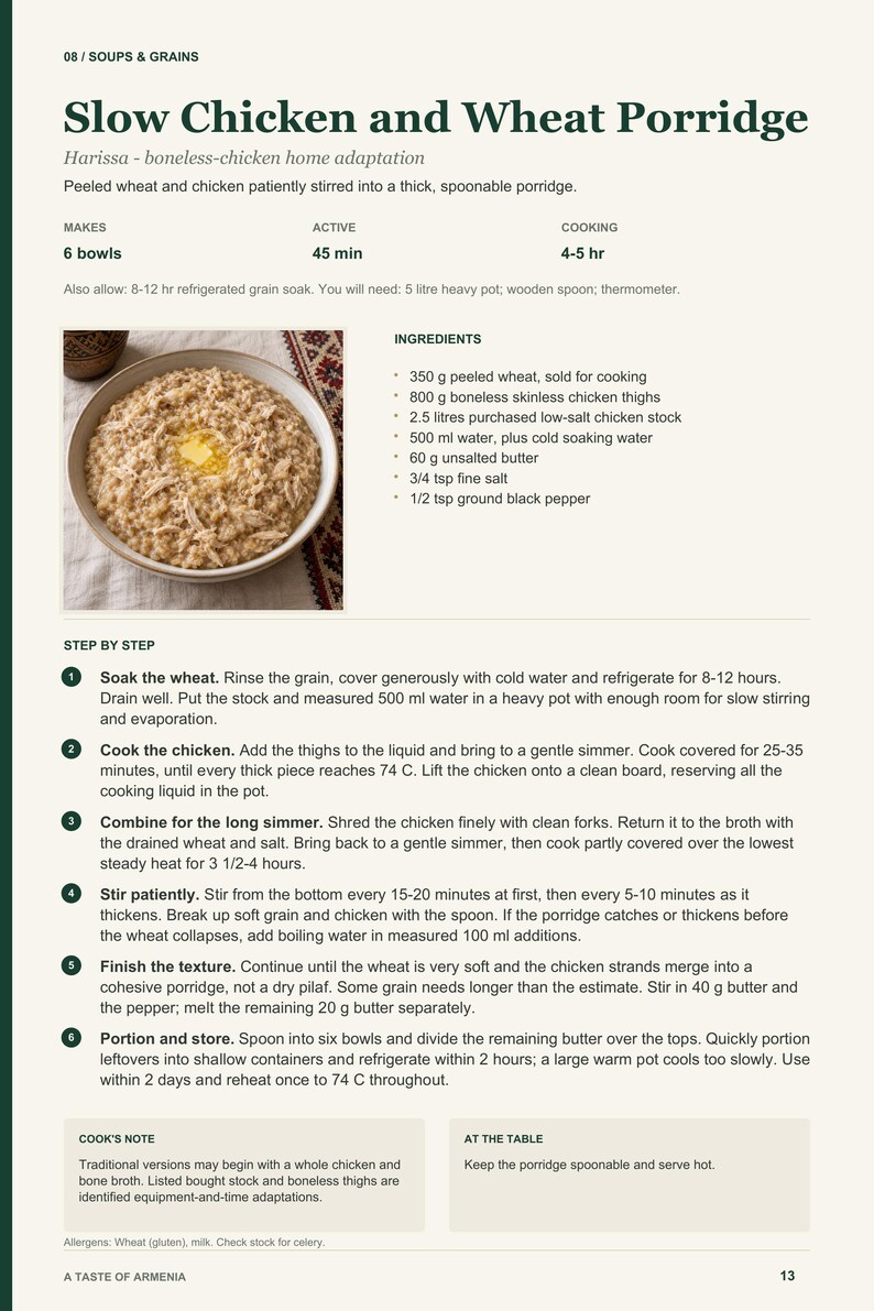 Actual PDF page 13 from A Taste of Armenia: Slow Chicken and Wheat Porridge recipe page.