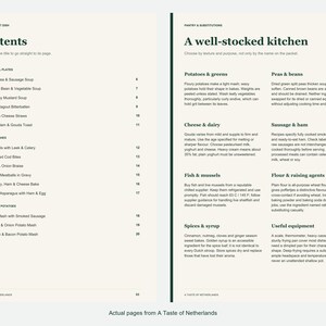 Actual contents and kitchen-notes pages from A Taste of Netherlands.