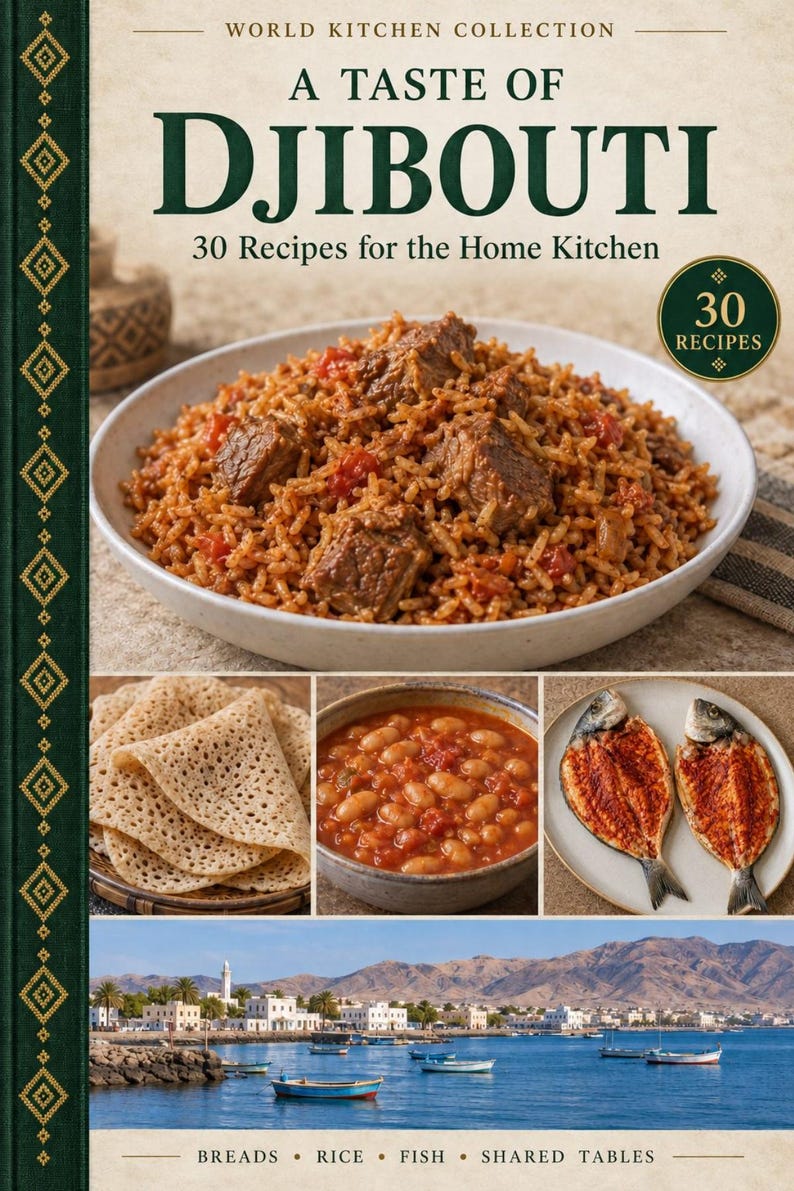 Actual cover of the A Taste of Djibouti PDF cookbook.