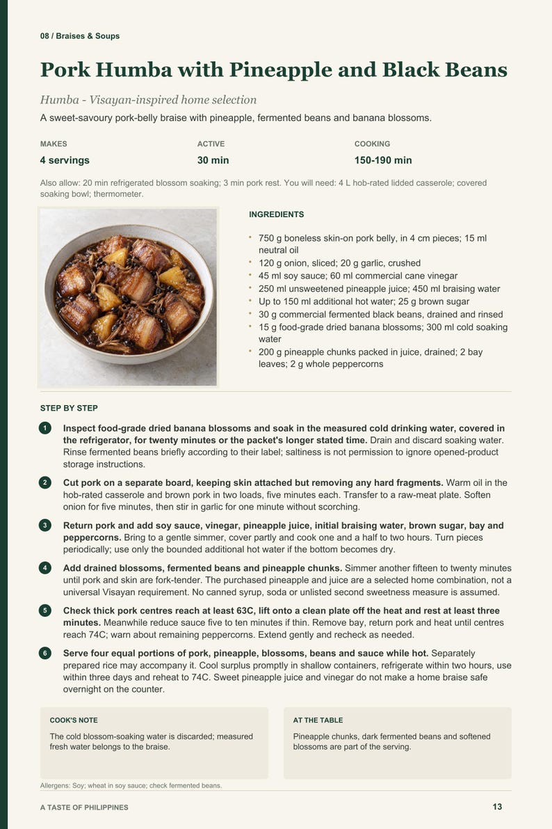 Actual PDF page 13 from A Taste of Philippines: Pork Humba with Pineapple and Black Beans recipe page.