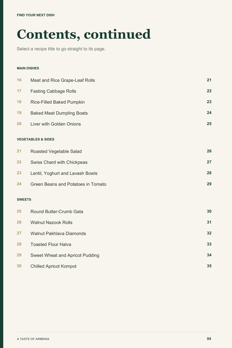 Actual PDF page 4 from A Taste of Armenia: Contents, page 2.