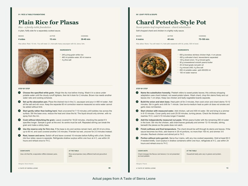 Two actual recipe pages from A Taste of Sierra Leone.