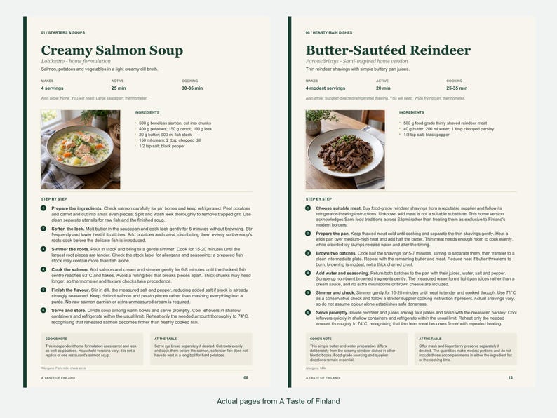 Two actual recipe pages from A Taste of Finland.