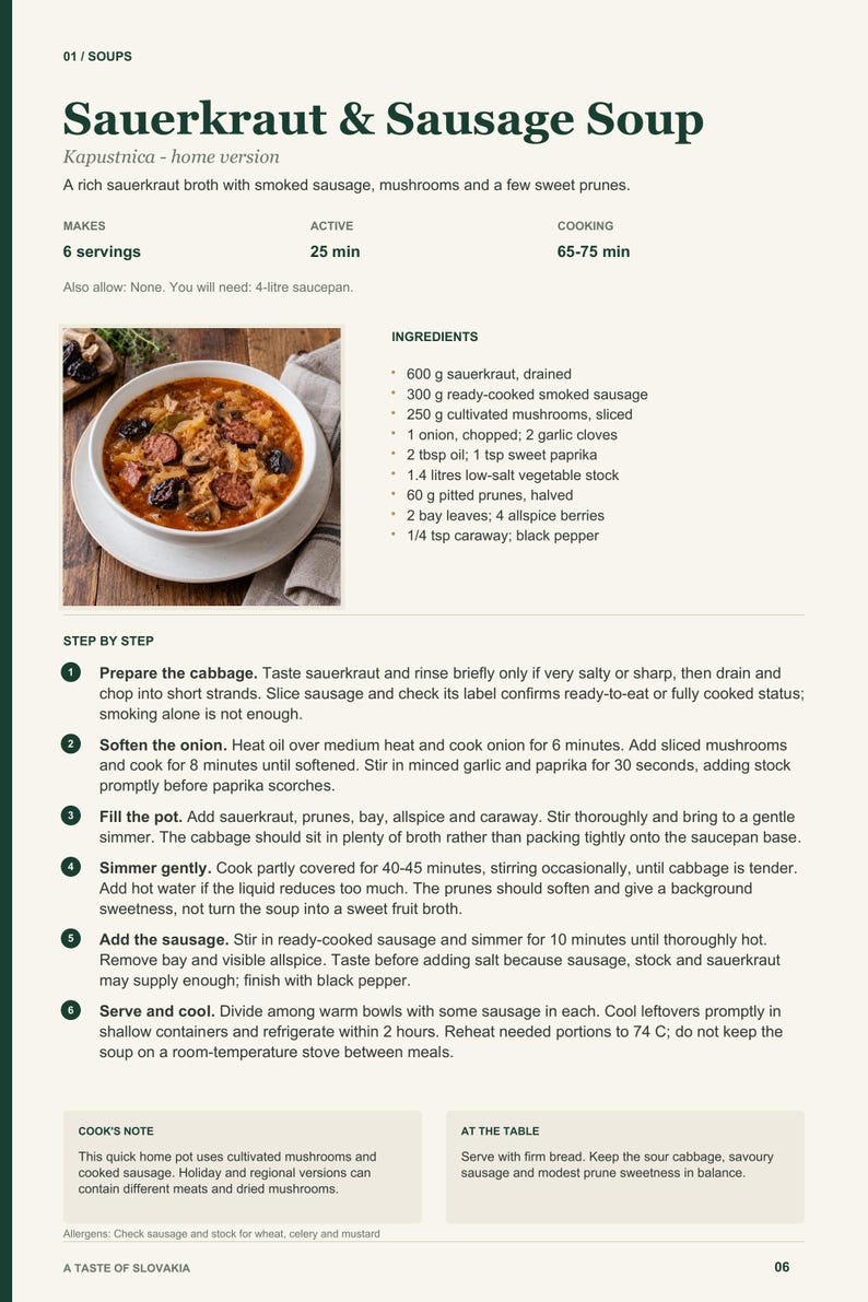 Actual PDF page 6 from A Taste of Slovakia: Sauerkraut & Sausage Soup recipe page.