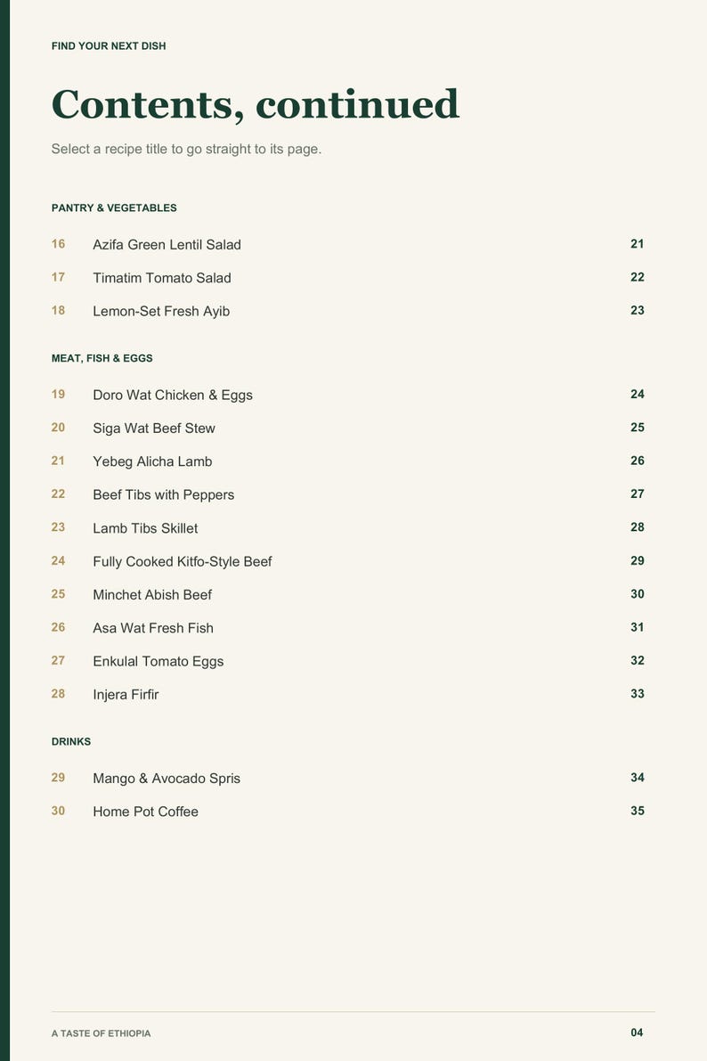 Actual PDF page 4 from A Taste of Ethiopia: Contents, page 2.
