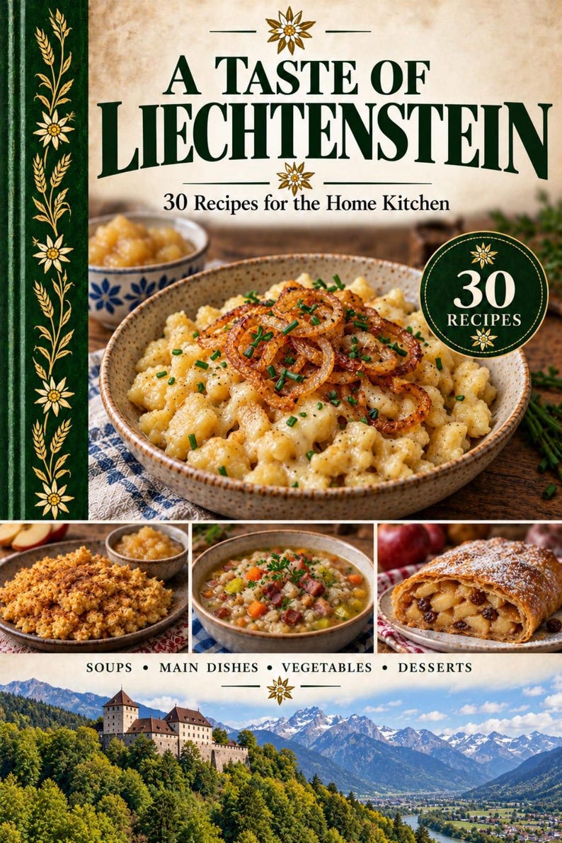 Actual cover of the A Taste of Liechtenstein PDF cookbook.