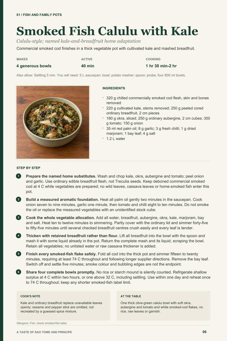 Actual PDF page 6 from A Taste of Sao Tome and Principe: Smoked Fish Calulu with Kale recipe page.