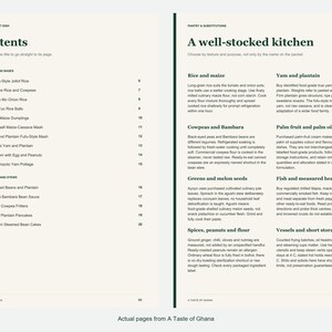 Actual contents and kitchen-notes pages from A Taste of Ghana.
