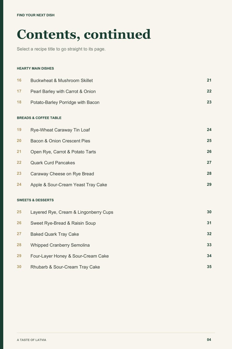 Actual PDF page 4 from A Taste of Latvia: Contents, page 2.