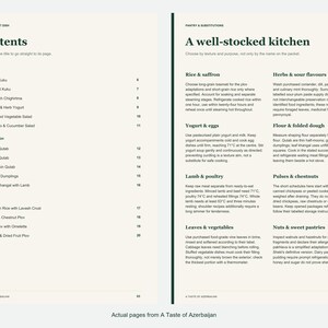 Actual contents and kitchen-notes pages from A Taste of Azerbaijan.