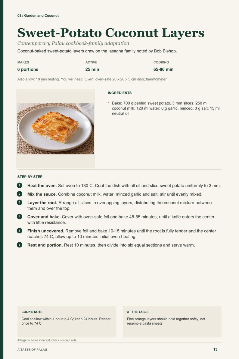 Actual PDF page 13 from A Taste of Palau: Sweet-Potato Coconut Layers recipe page.