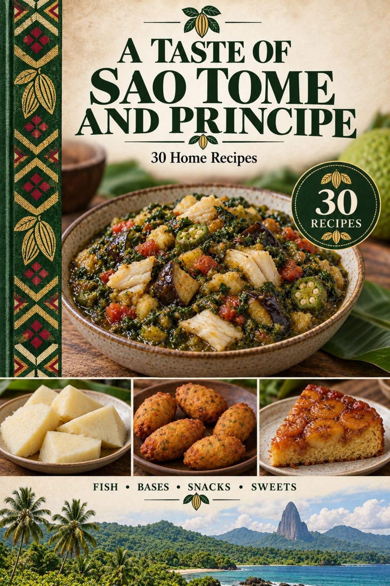 Actual cover of the A Taste of Sao Tome and Principe PDF cookbook.