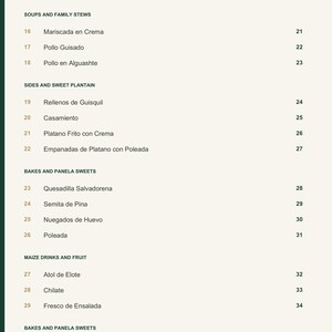 Actual PDF page 4 from A Taste of El Salvador: Contents, page 2.