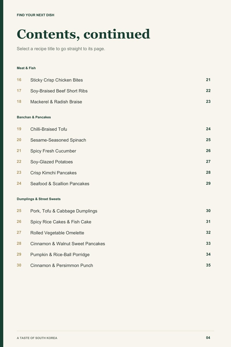 Actual PDF page 4 from A Taste of South Korea: Contents, page 2.