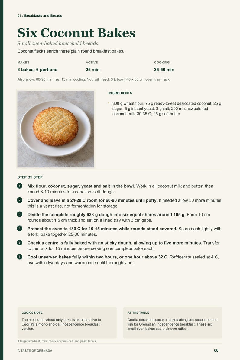 Actual PDF page 6 from A Taste of Grenada: Six Coconut Bakes recipe page.