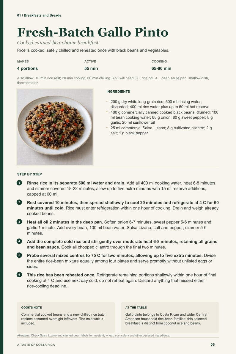 Actual PDF page 6 from A Taste of Costa Rica: Fresh-Batch Gallo Pinto recipe page.