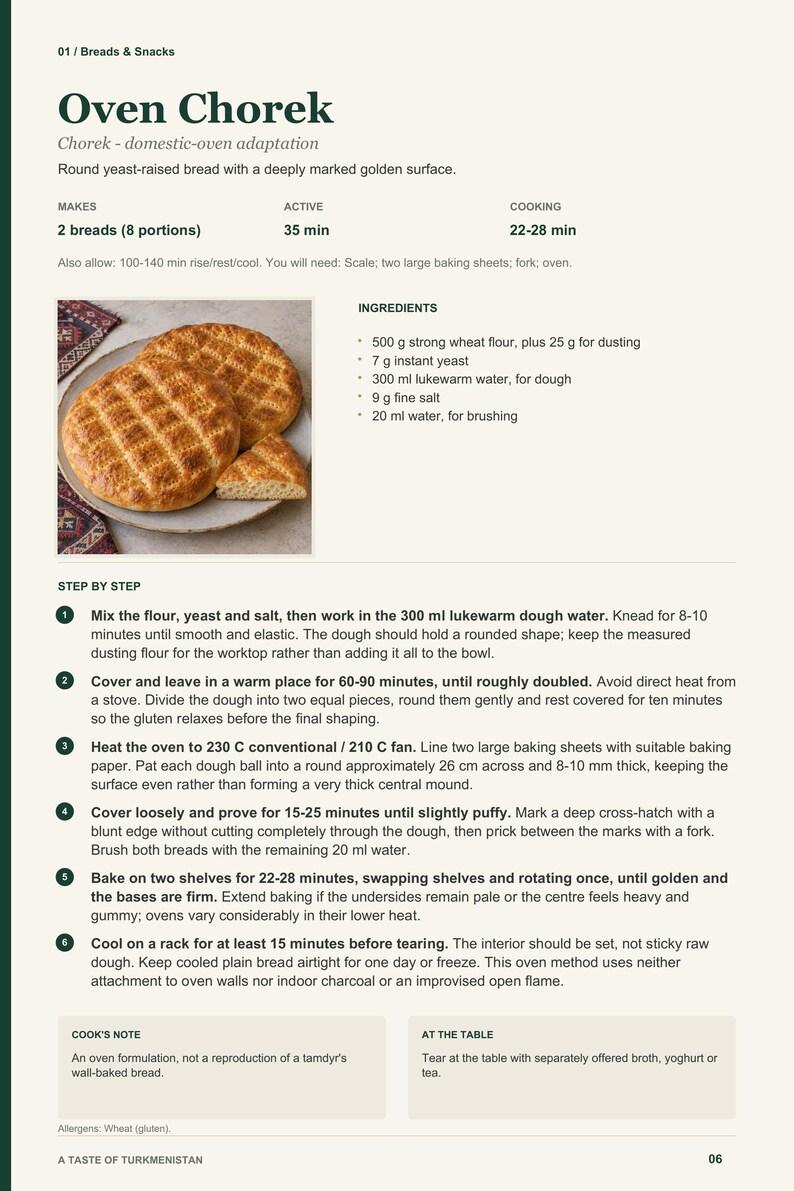 Actual PDF page 6 from A Taste of Turkmenistan: Oven Chorek recipe page.