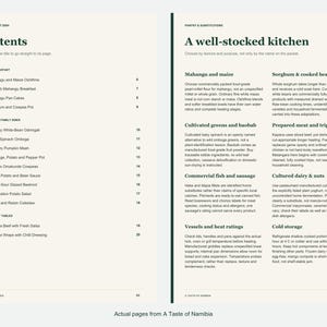 Actual contents and kitchen-notes pages from A Taste of Namibia.