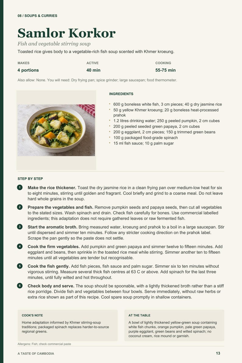 Actual PDF page 13 from A Taste of Cambodia: Samlor Korkor recipe page.